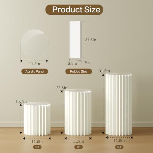 Cylinder Stands for Party, 3 PCS Foldable Cilindros Para Fiestas Redondos Blancos Cake Pedestal Stand With, alternate view 2