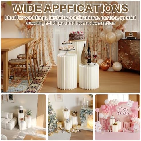 Cylinder Stands for Party, 3 PCS Foldable Cilindros Para Fiestas Redondos Blancos Cake Pedestal Stand With, alternate view 7