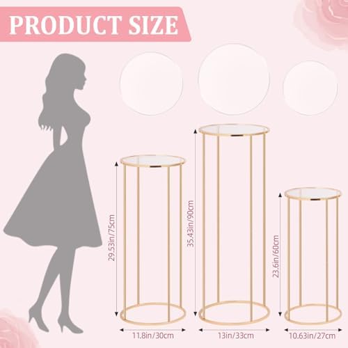 Cylinder Stands for Party, 3Pcs Gold Cylinder Pedestal Stand, Cilindros Para Fiestas Cake Table Stand Parties, alternate view