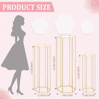 Cylinder Stands for Party, 3Pcs Hexagon Gold Cylinder Pedestal Stand, Cilindros Para Fiestas Cake Table Stand, alternate view