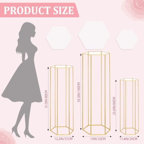 Cylinder Stands for Party, 3Pcs Hexagon Gold Cylinder Pedestal Stand, Cilindros Para Fiestas Cake Table Stand, alternate view