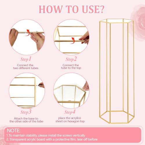 Cylinder Stands for Party, 3Pcs Hexagon Gold Cylinder Pedestal Stand, Cilindros Para Fiestas Cake Table Stand, alternate view