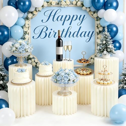Cylinder Stands for Party 8Pcs Foldable Cardboard Centerpiece Display in White