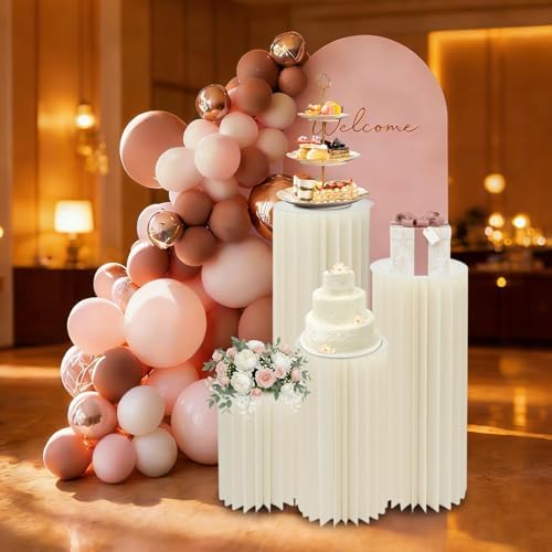 Cylinder Stands for Party, Set of 4, Foldable Pedestal Stand, White Cake Stands for Party, Columns and Pillars