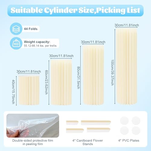 Cylinder Stands for Party, Set of 4, Foldable Pedestal Stand, White Cake Stands for Party, Columns and Pillars, alternate