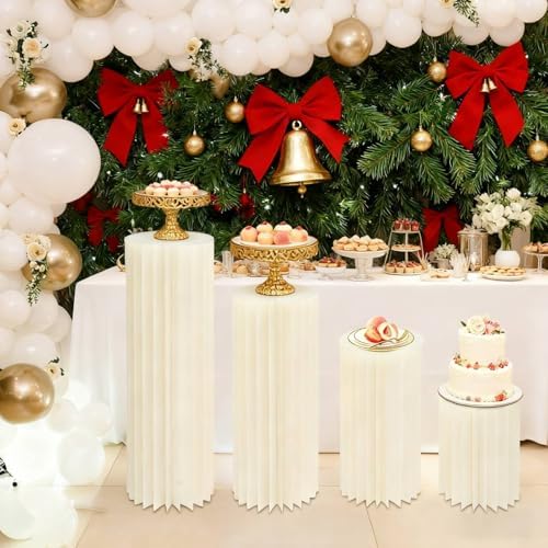 Cylinder Stands for Party, Set of 4, Foldable Pedestal Stand, White Cake Stands for Party, Columns and Pillars, alternate