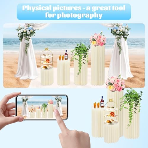 Cylinder Stands for Party, Set of 4, Foldable Pedestal Stand, White Cake Stands for Party, Columns and Pillars, alternate