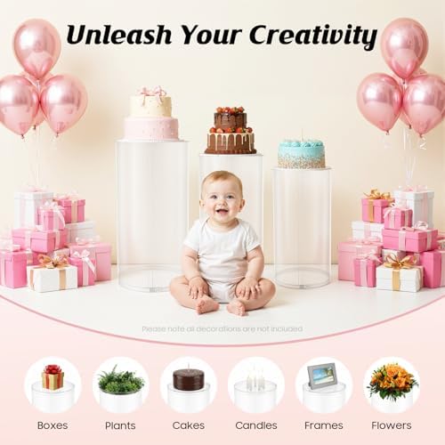 Cylinder Stands for Party with 3 Size S+m+l, Cake Display Stand Set, Cylinder Pedestal Stand for Weddings, alternate view 4