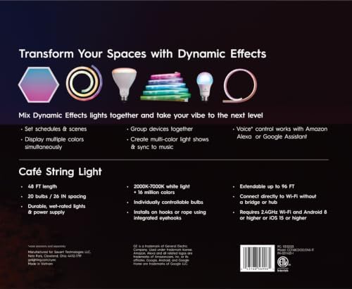 Cync GE Dynamic Effects Smart Cafe Lights, Color Changing Patio String Lights, Compatible with Alexa and Google, alternate