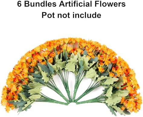 Daisy Artificial Flowers for Outdoors Autumn Fall Decor, 6 Bundles Fake Mums Orange Silk Flowers for Outside, alternate view