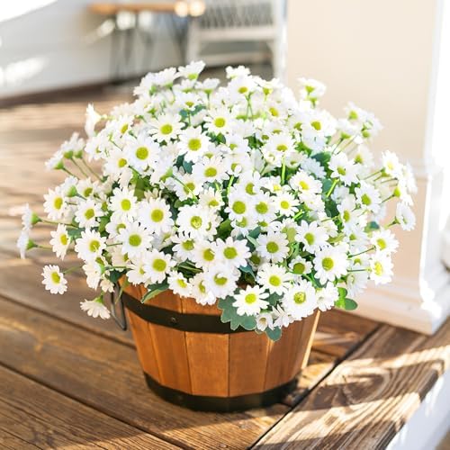 Daisy Artificial Flowers for Outdoors Autumn Fall Decoration, 6 Bundles Fake Mums White Silk Flowers for Outside, alternate