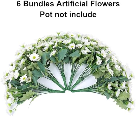 Daisy Artificial Flowers for Outdoors Autumn Fall Decoration, 6 Bundles Fake Mums White Silk Flowers for Outside, alternate