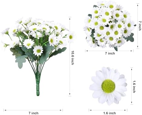 Daisy Artificial Flowers for Outdoors Autumn Fall Decoration, 6 Bundles Fake Mums White Silk Flowers for Outside, alternate