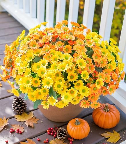 Daisy Artificial Flowers for Outdoors Summer Fall Decoration, 6 Bundles Fake Mums Silk Flowers for Outside Look