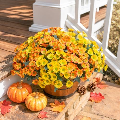 Daisy Artificial Flowers for Outdoors Summer Fall Decoration, 6 Bundles Fake Mums Silk Flowers for Outside Look, alternate