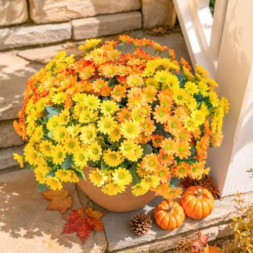 Daisy Artificial Flowers for Outdoors Summer Fall Decoration, 6 Bundles Fake Mums Silk Flowers for Outside Look, alternate