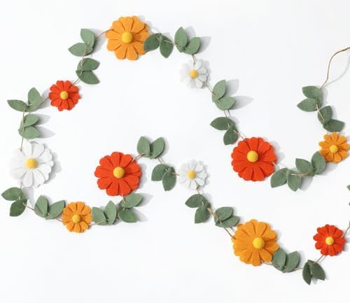 Daisy Felt Garland Groovy Boho Daisy Flower Hanging Banner Summer Floral Garland Hippie Party Decorations for