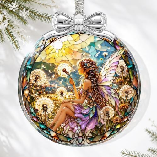 Dandelion Fairy Christmas Ornament for Xmas Tree Decorations Glass 3*3.3 IN