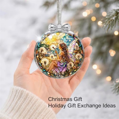 Dandelion Fairy Christmas Ornament for Xmas Tree Decorations Glass 3*3.3 IN, alternate view 4