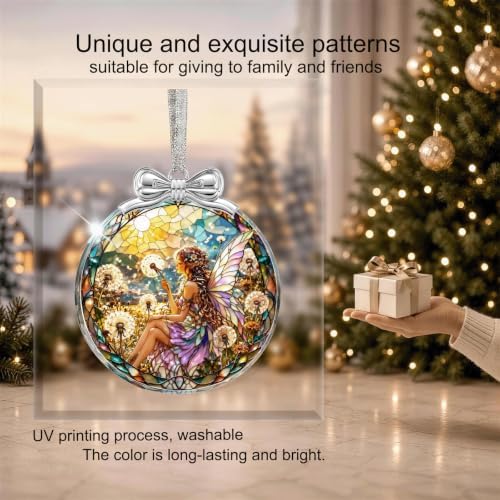 Dandelion Fairy Christmas Ornament for Xmas Tree Decorations Glass 3*3.3 IN, alternate view 5
