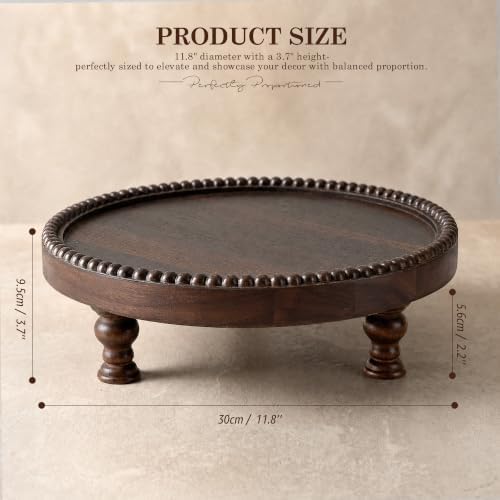 Dark Acacia Wood Round Display Riser with Beaded for Home Decor, Brown in Dark Acacia, alternate view 3