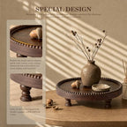 Dark Acacia Wood Round Display Riser with Beaded for Home Decor, Brown in Dark Acacia, alternate view 6