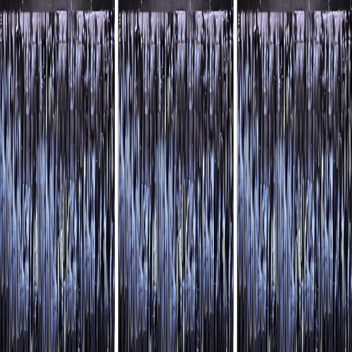 Dark Blue Foil Fringe Backdrop Curtains, 3.3x8.2ft, 3 Pack in 3.3 ft x 8.2 ft in 68 Matte Blue