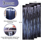 Dark Blue Foil Fringe Backdrop Curtains, 3.3x8.2ft, 3 Pack in 3.3 ft x 8.2 ft in 68 Matte Blue, alternate view 2