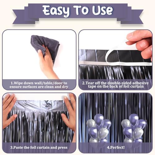 Dark Blue Foil Fringe Backdrop Curtains, 3.3x8.2ft, 3 Pack in 3.3 ft x 8.2 ft in 68 Matte Blue, alternate view 3