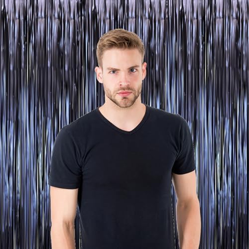 Dark Blue Foil Fringe Backdrop Curtains, 3.3x8.2ft, 3 Pack in 3.3 ft x 8.2 ft in 68 Matte Blue, alternate view 6