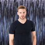 Dark Blue Foil Fringe Backdrop Curtains, 3.3x8.2ft, 3 Pack in 3.3 ft x 8.2 ft in 68 Matte Blue, alternate view 6