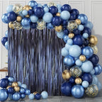 Dark Blue Foil Fringe Backdrop Curtains, 3.3x8.2ft, 3 Pack in 3.3 ft x 8.2 ft in 68 Matte Blue, alternate view 7