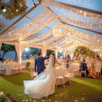 Dark Champagne Ceiling Drapes with Lights String for Weddings, 6 Panels 5ftx10ft Sheer Tulle Backdrop Photo, alternate view 2
