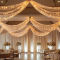 Dark Champagne Ceiling Drapes with Lights String for Weddings, 6 Panels 5ftx20ft Sheer Tulle Backdrop Photo