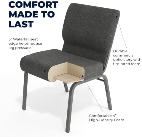 Dark Gray 21" W Stacking Church Chair, 4-Pack, alternate view 4