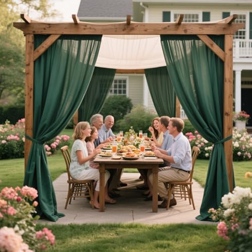 Dark Green Backdrop Curtains for Parties, Chiffon Photo Backdrop Drapes 2 Panels 5x10FT Sheer Outdoor Curtain, alternate view