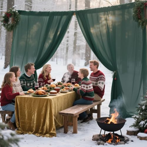 Dark Green Backdrop Curtains for Parties, Chiffon Photo Backdrop Drapes 2 Panels 5x10FT Sheer Outdoor Curtain, alternate view