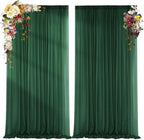 Dark Green Backdrop Curtains for Parties, Chiffon Photo Backdrop Drapes 2 Panels 5x8ft Sheer Outdoor Curtain for