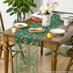 Dark Green Embroidery Daisy Gauze Table Runner 120 Inch 10FT, alternate view 4