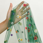 Dark Green Embroidery Daisy Gauze Table Runner 120 Inch 10FT, alternate view 6