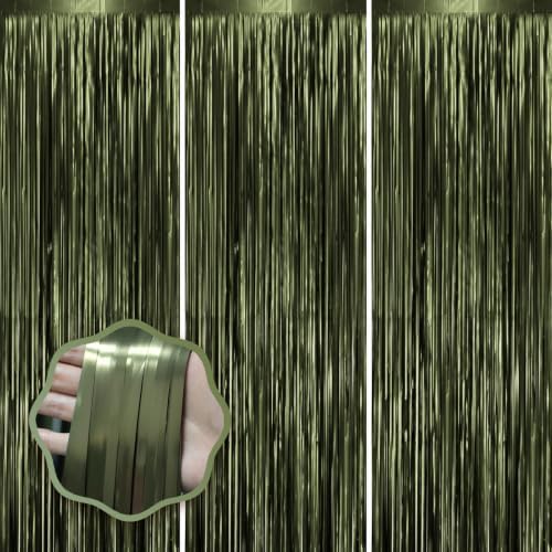 Dark Green Foil Fringe Backdrop Curtains, 3.3x8.2ft, 3 Pack in 3.3x8.2ft