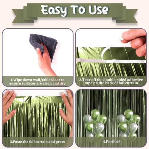 Dark Green Foil Fringe Backdrop Curtains, 3.3x8.2ft, 3 Pack in 3.3x8.2ft, alternate view 4