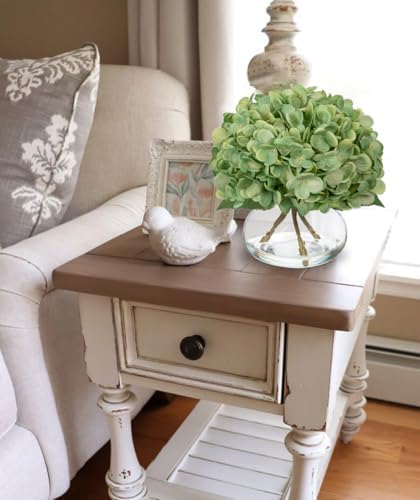 Dark Green Hydrangea Artificial Flowers with Glass Vase Silk Faux Flowers Arrangements in Vase with Faux Water, alternate