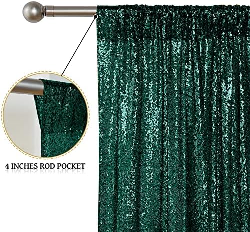 Dark Green Sequin Backdrop Curtain 2 Panels 2FTx8FT Glitter Dark Green Background Drapes Sparkle Photography, alternate view