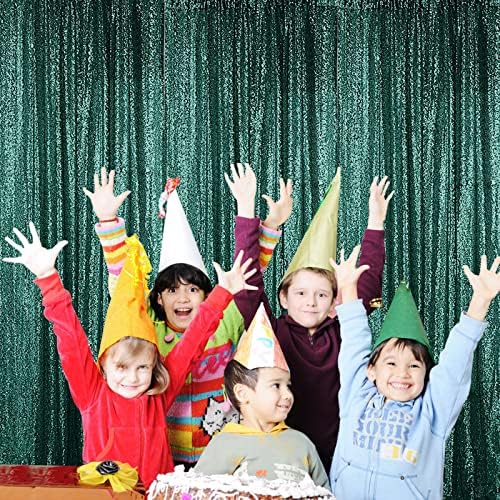 Dark Green Sequin Backdrop Curtain 4 Panels 2FTx8FT Glitter Dark Green Background Drapes Sparkle Photography, alternate view
