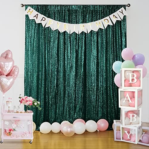 Dark Green Sequin Backdrop Curtain 4FTx8FT Glitter Dark Green Background Drapes Sparkle Photography Backdrop for, alternate