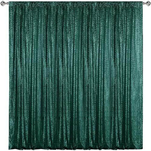 Dark Green Sequin Backdrop Curtain 8FTx8FT Glitter Dark Green Background Drapes Sparkle Photography Backdrop for