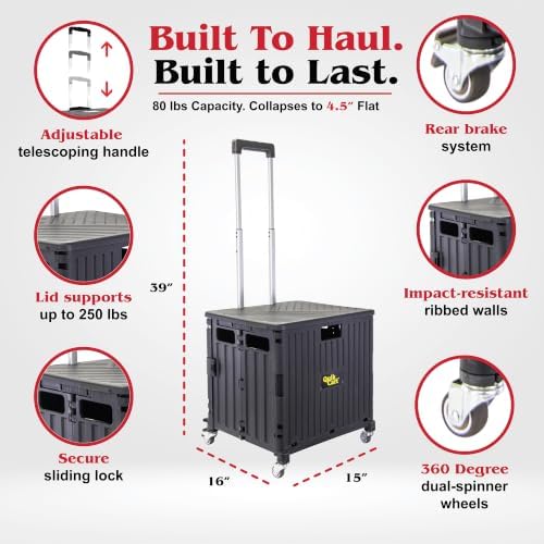 dbest Products Quik Cart 360 Collapsible Rolling Crate on Wheels - Black in Black, alternate view 3