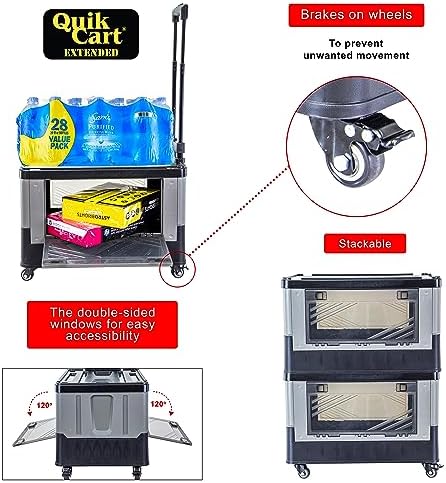 dbest Products Quik Cart Extended Collapsible Rolling Crate - Gray & Black, alternate view 4