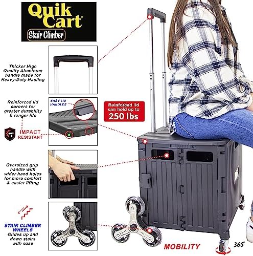 dbest Products Quik Cart Stair Climber Collapsible Rolling Crate - Black in Black, alternate view 4